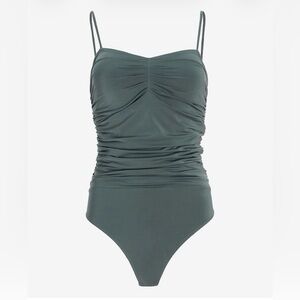 NWT Express Sage Green Ruched Body Contour Thong Bodysuit - Small